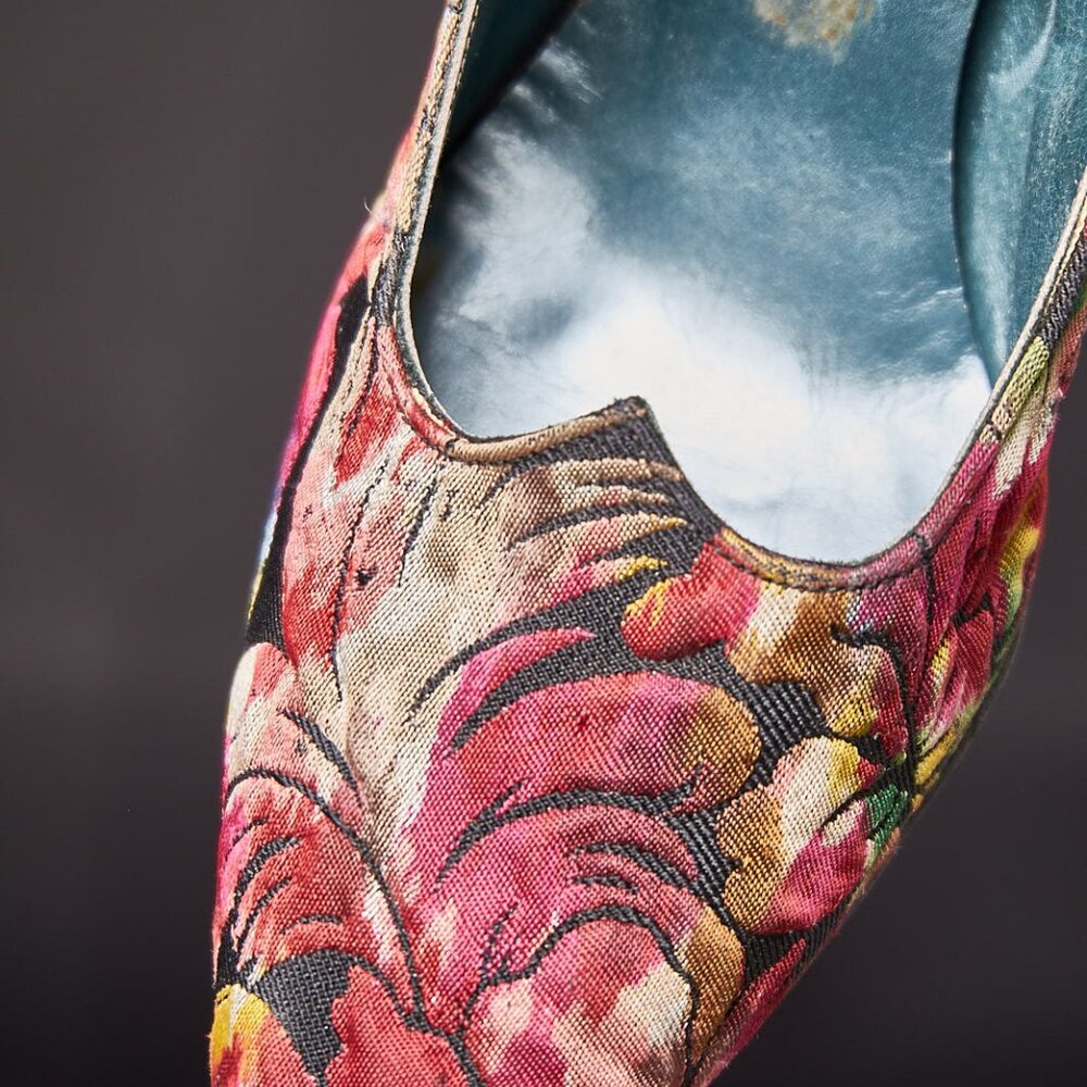 1950s Brocade Velvet Floral Slingback Heels